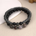 Cool Men's Bracelet  New Style Simple Black Agate Map Stone Combination Beads Matte Stone Men's Bracelet Retro Bohemian Pattern - front view