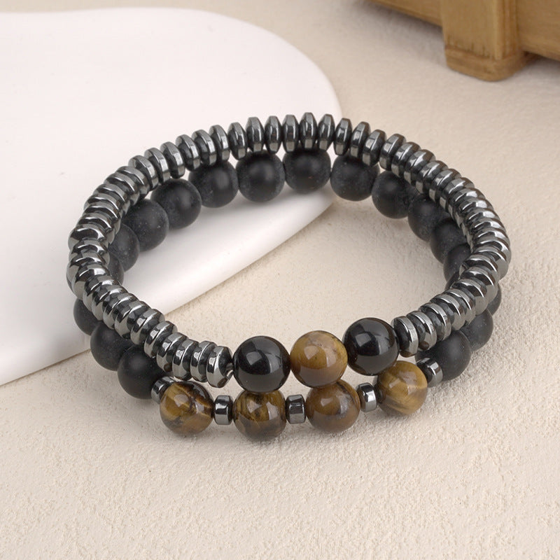 Cool Men's Bracelet  New Style Simple Black Agate Map Stone Combination Beads Matte Stone Men's Bracelet Retro Bohemian Pattern - view 4