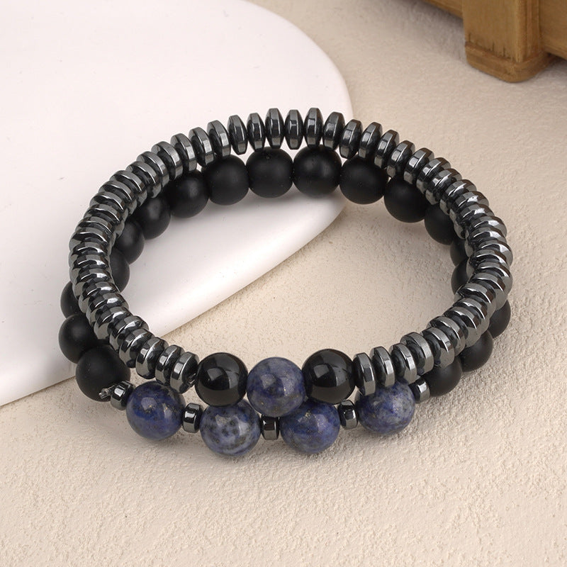 Cool Men's Bracelet  New Style Simple Black Agate Map Stone Combination Beads Matte Stone Men's Bracelet Retro Bohemian Pattern - view 2
