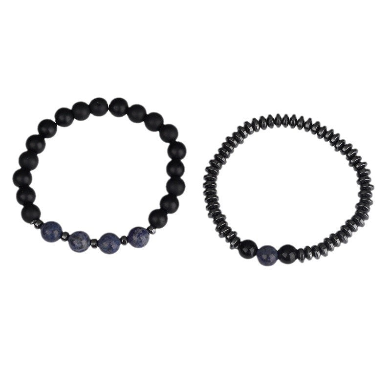 Cool Men's Bracelet  New Style Simple Black Agate Map Stone Combination Beads Matte Stone Men's Bracelet Retro Bohemian Pattern - view 5