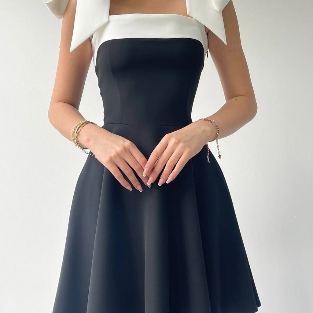 Slimming Effect Summer New European Style Women's Dress Fashionable Personality Splice Belted Square Collar Waist Inward Dress - view 4
