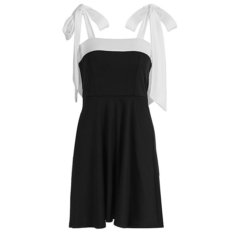 Slimming Effect Summer New European Style Women's Dress Fashionable Personality Splice Belted Square Collar Waist Inward Dress - view 5