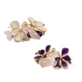 Floral Shaped Enamel Drop Earrings Bohemian Style Zinc Alloy Flash Diamond No Piercing Required Petal Earrings Fashionable Hoops - front view