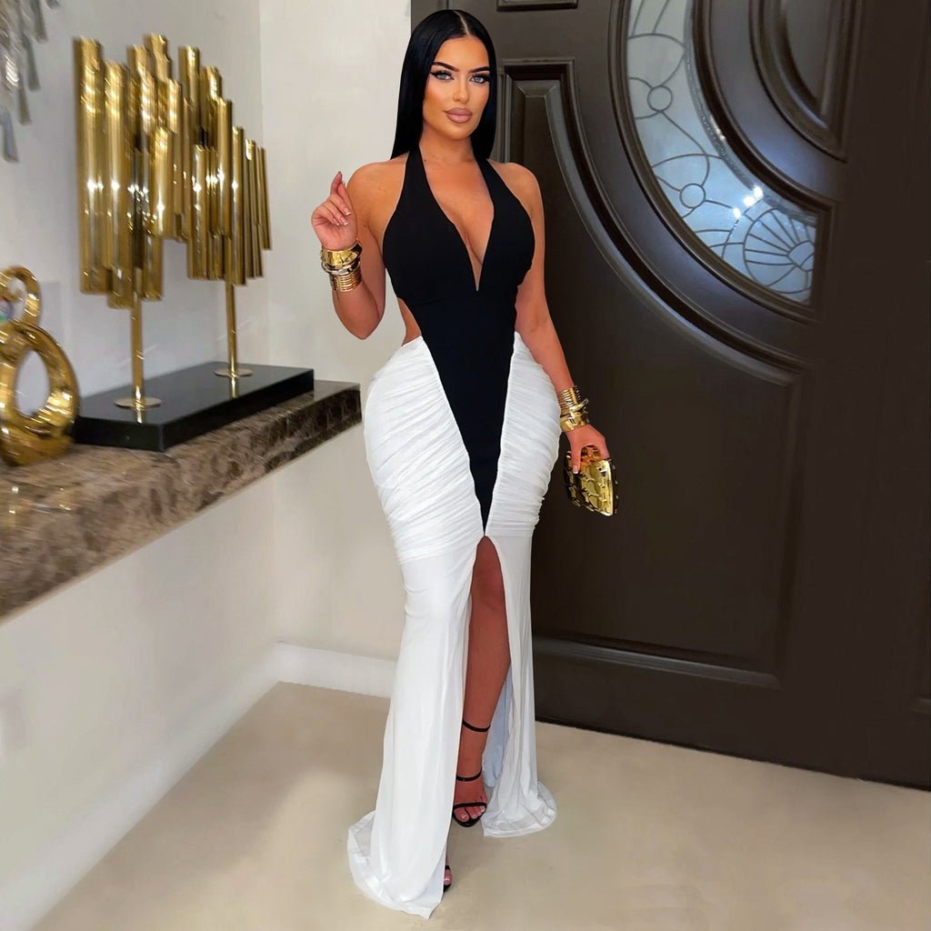 Sexy V-neck Sleeveless Split Back Long Dress  Fashion Women's Dress Elegant Style Ankle-length Gown - view 2