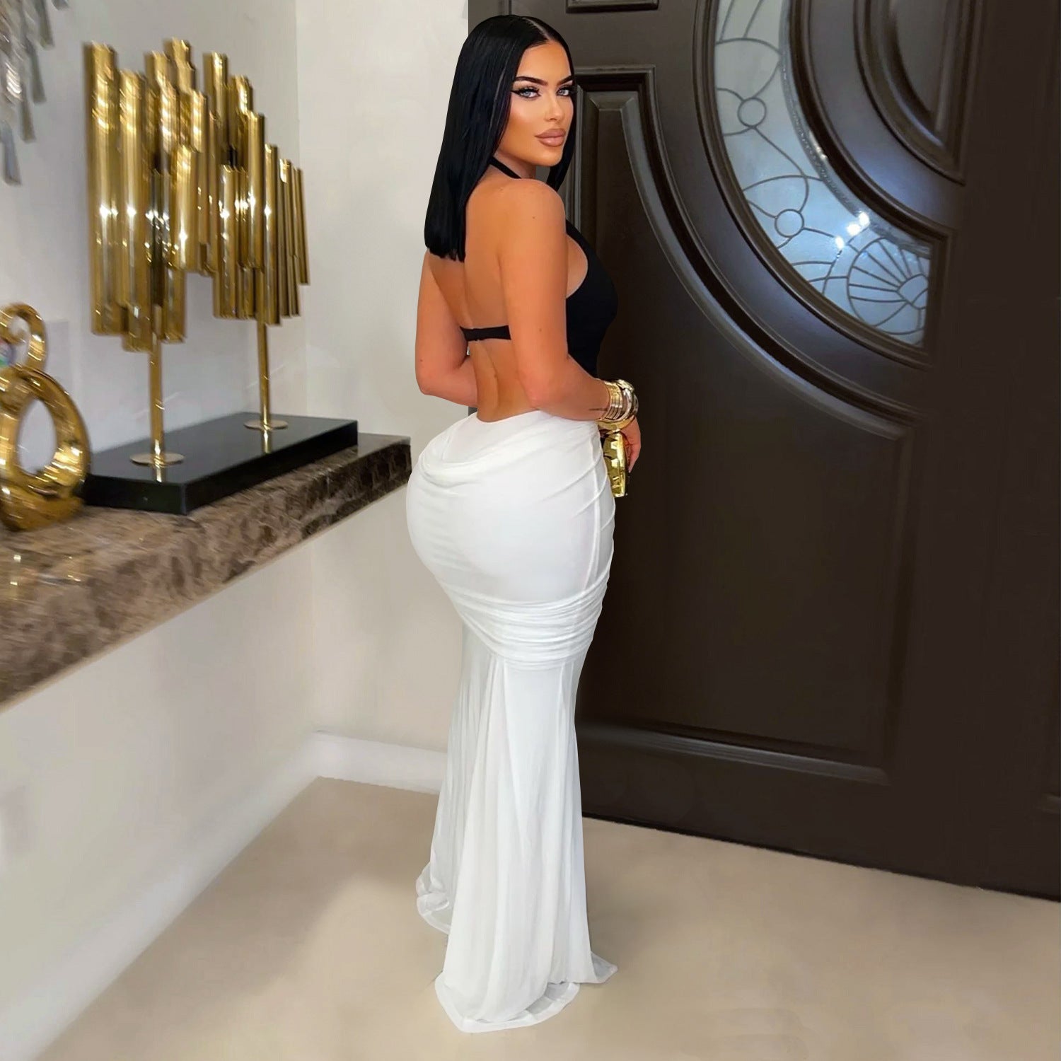Sexy V-neck Sleeveless Split Back Long Dress  Fashion Women's Dress Elegant Style Ankle-length Gown - view 3