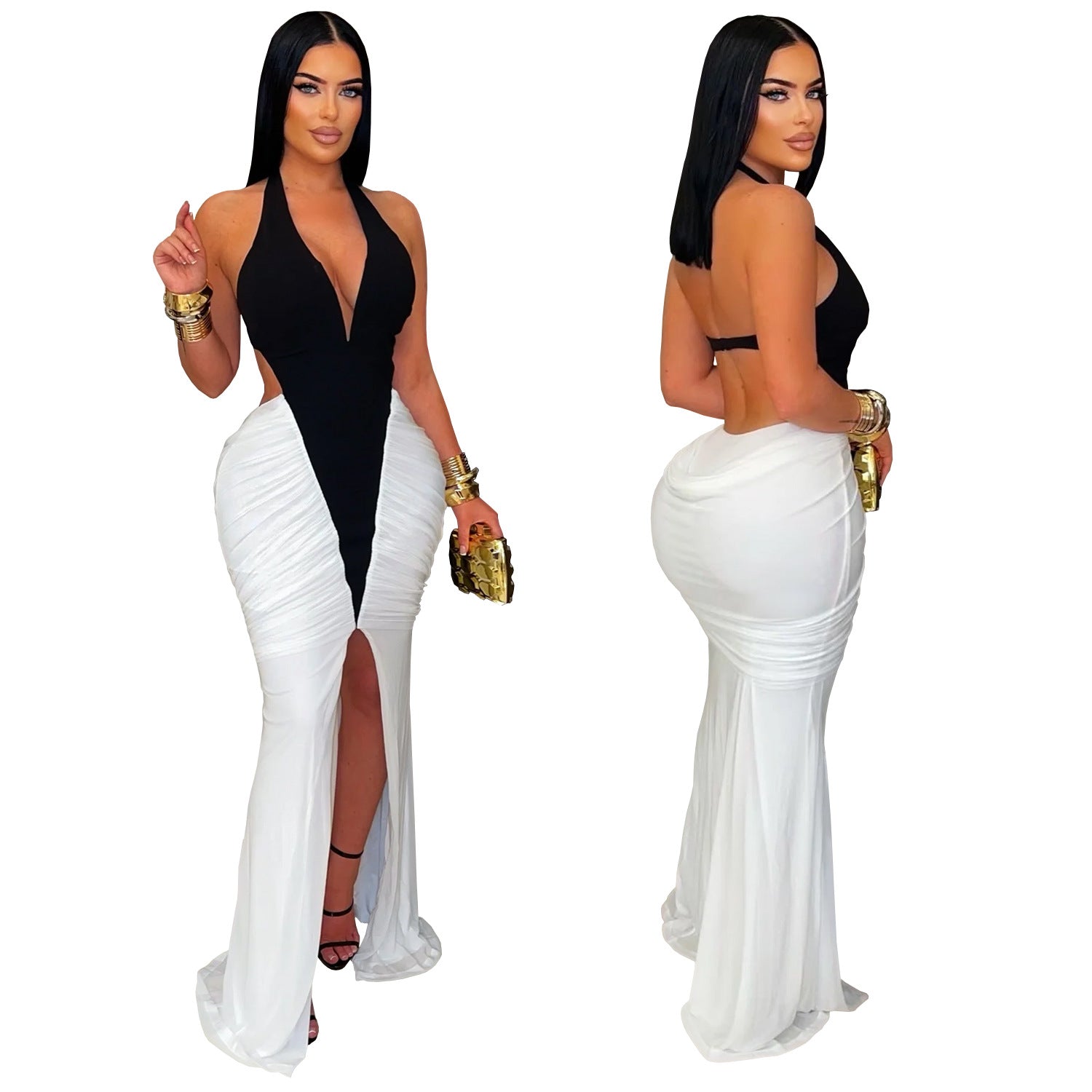 Sexy V-neck Sleeveless Split Back Long Dress  Fashion Women's Dress Elegant Style Ankle-length Gown - view 5