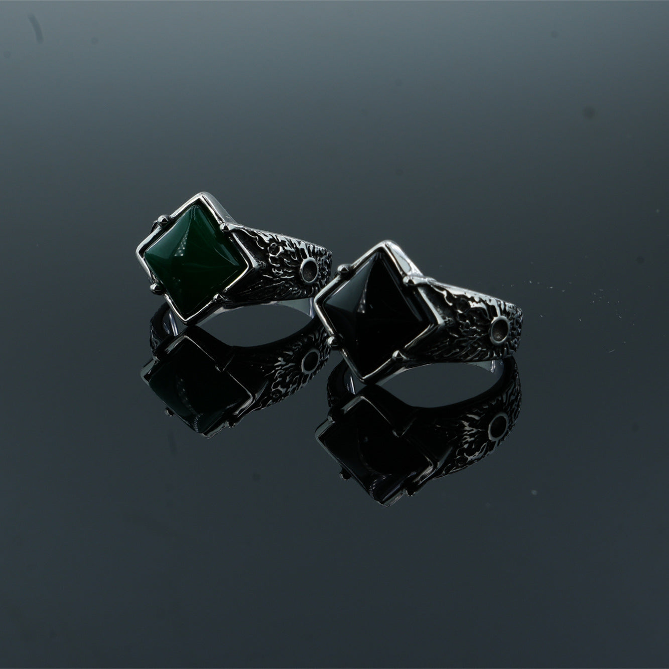 Stainless Steel Agate Diamond Ring Men's Red Agate Green Agate Ring Simple Personality  Fashion Rings - front view