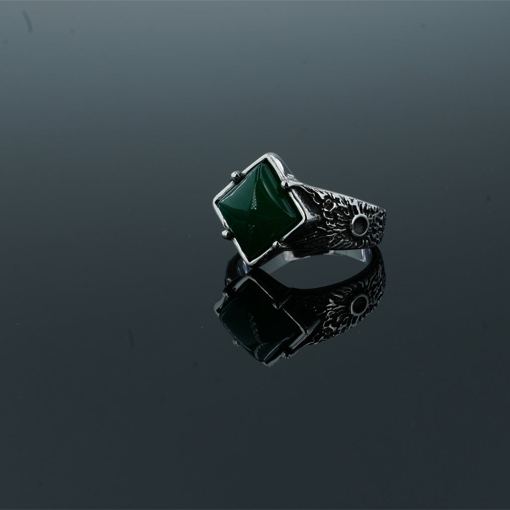 Stainless Steel Agate Diamond Ring Men's Red Agate Green Agate Ring Simple Personality  Fashion Rings - view 3
