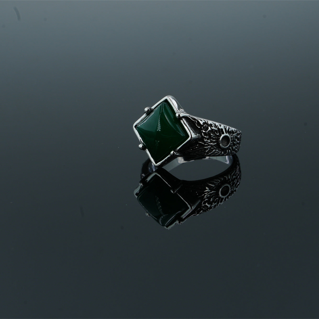 Stainless Steel Agate Diamond Ring Men's Red Agate Green Agate Ring Simple Personality  Fashion Rings - view 3