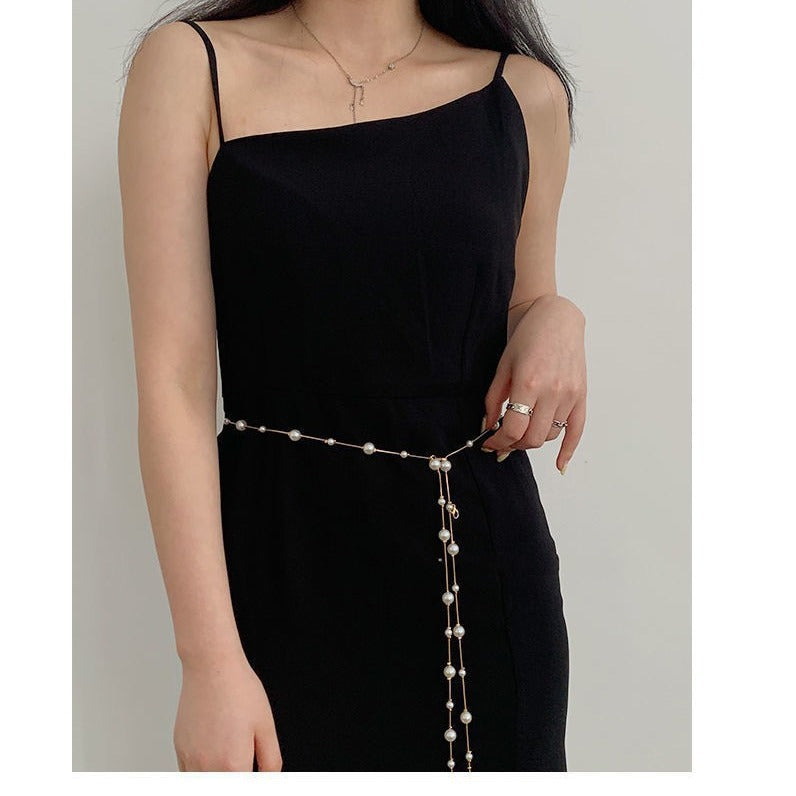 Pearl Belt Women's Dress Accessories Multifunctional Decorative Chain Jewelry Simple Metal Bowknot - view 2