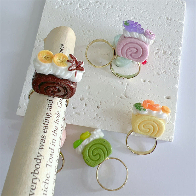 Resin Mini Cake Ring Swiss Roll Afternoon Tea Series Open Finger Women's Ring Gift Ring - view 2