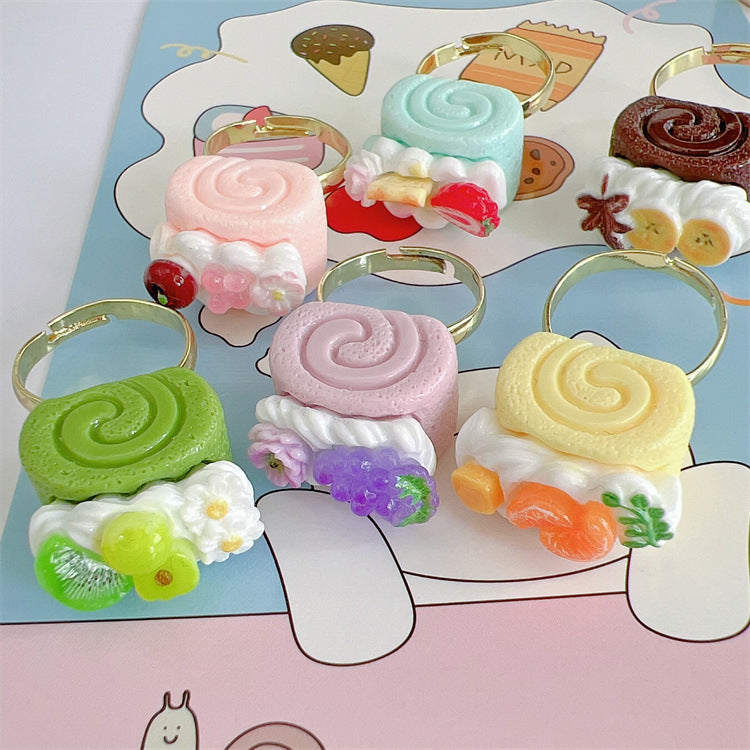 Resin Mini Cake Ring Swiss Roll Afternoon Tea Series Open Finger Women's Ring Gift Ring - view 3