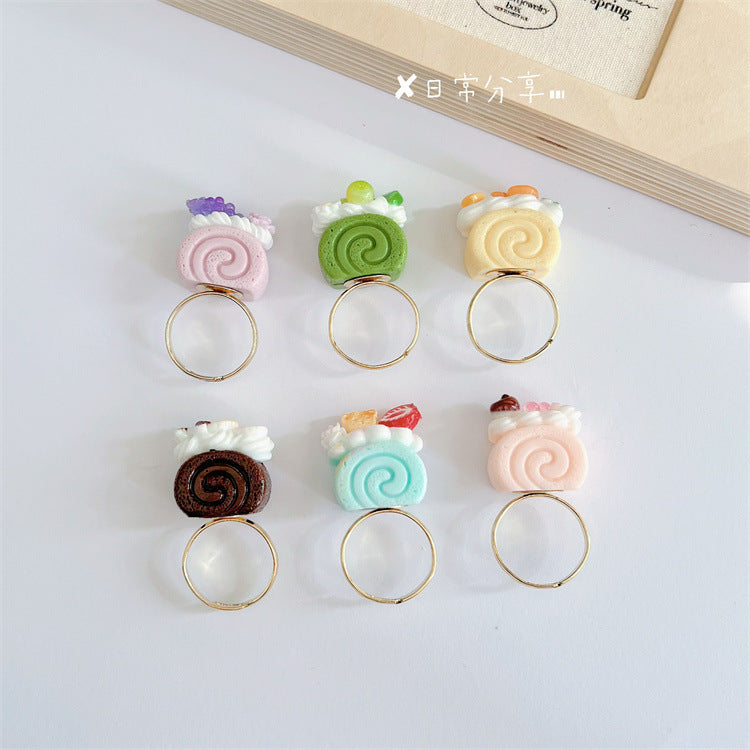 Resin Mini Cake Ring Swiss Roll Afternoon Tea Series Open Finger Women's Ring Gift Ring - view 4