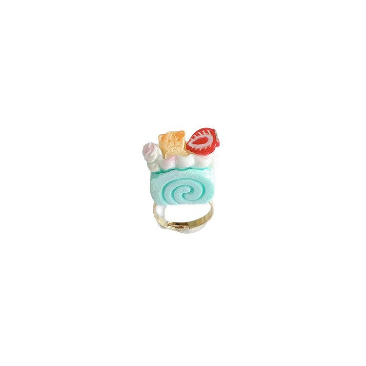 Resin Mini Cake Ring Swiss Roll Afternoon Tea Series Open Finger Women's Ring Gift Ring - view 5