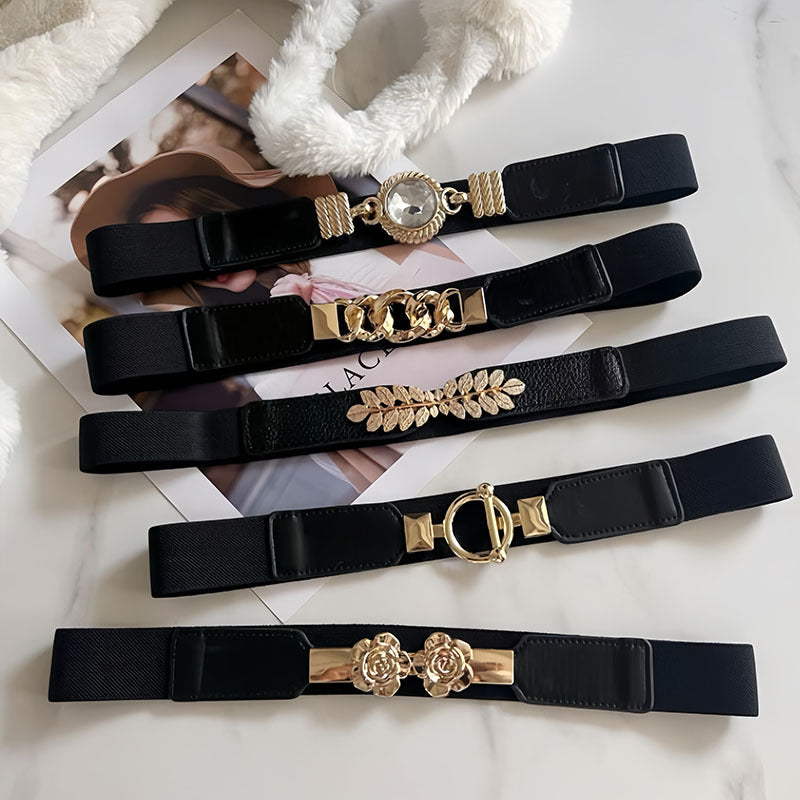Elastic Waistband Women's Dress Decorative Exquisite Matching Down Jacket Elastic Leather Waist Belt - front view