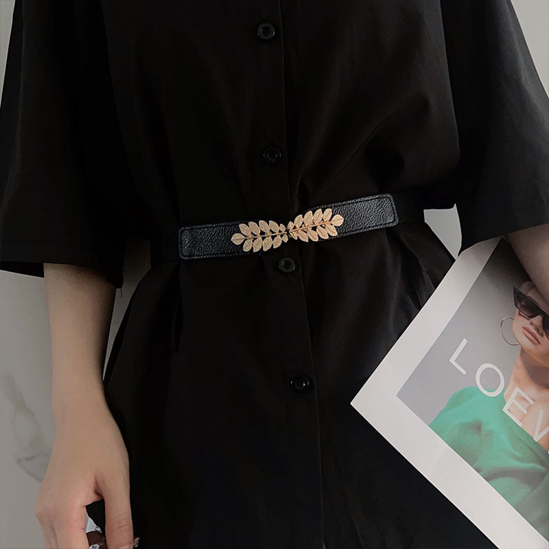 Elastic Waistband Women's Dress Decorative Exquisite Matching Down Jacket Elastic Leather Waist Belt - view 4