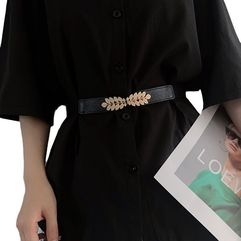 Elastic Waistband Women's Dress Decorative Exquisite Matching Down Jacket Elastic Leather Waist Belt - view 5