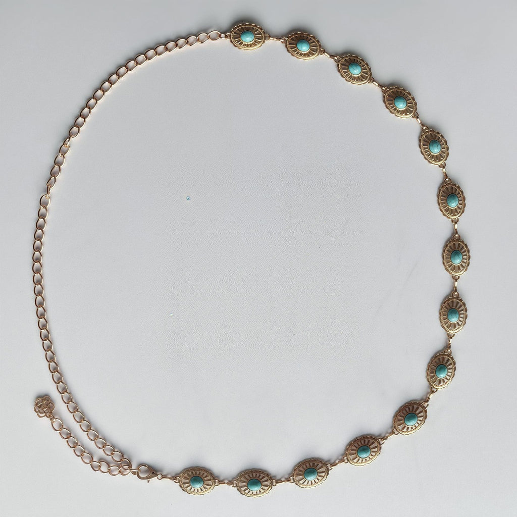 Turquoise Rhinestone Metal Waist Chain Women's Dress Belt Waist Seal Geometric - view 4