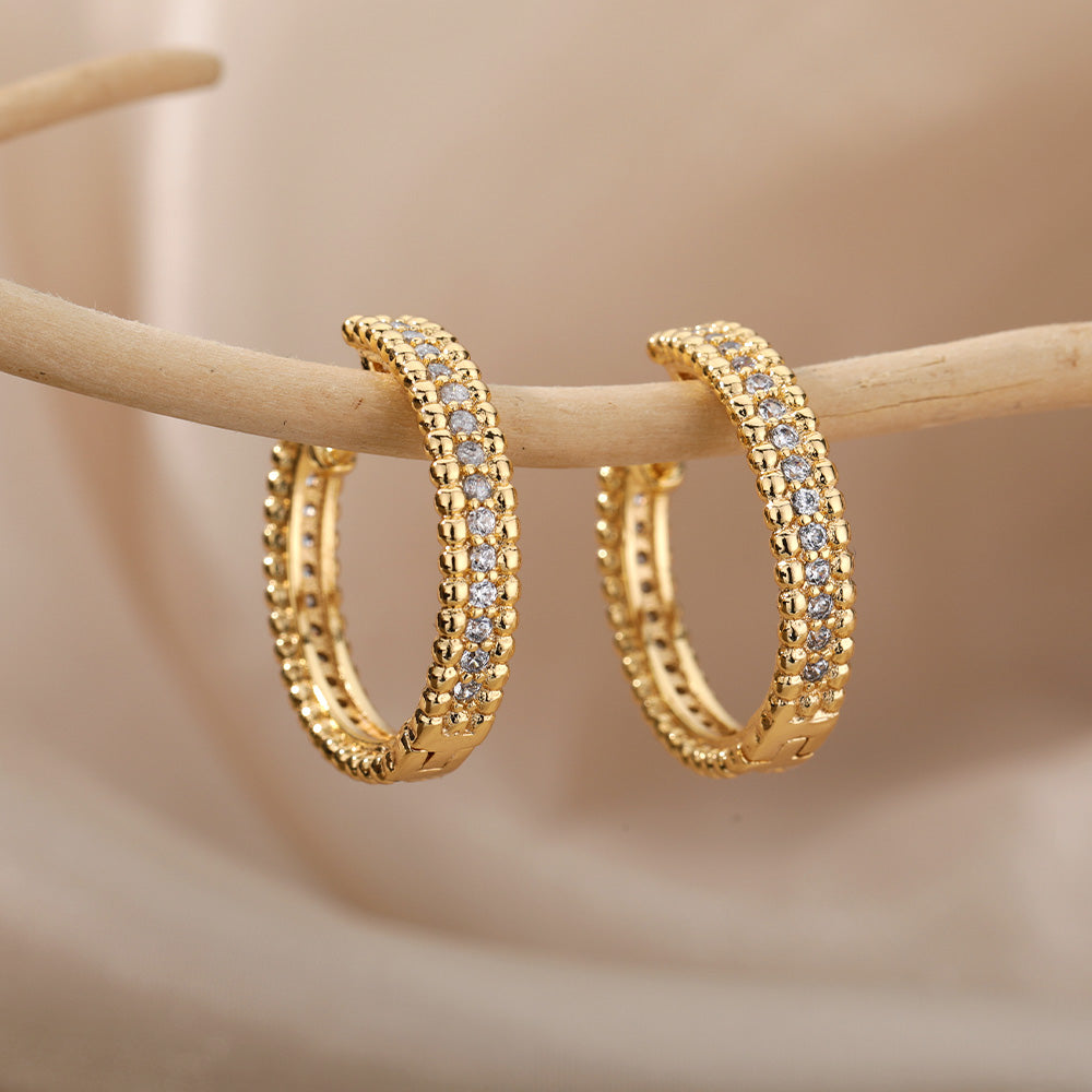 Geometric Three-dimensional Earrings For Women, 304 Stainless Steel With 18K Real Gold Plated PVD Coating 0.03µm Featuring Zircon Inlay - view 3