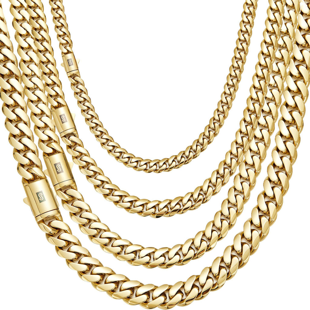 14K Vacuum Plated 304 Stainless Steel Thin Men's Necklace Stainless Steel Gold Buckle Smooth Surface Jewelry Accessories - front view