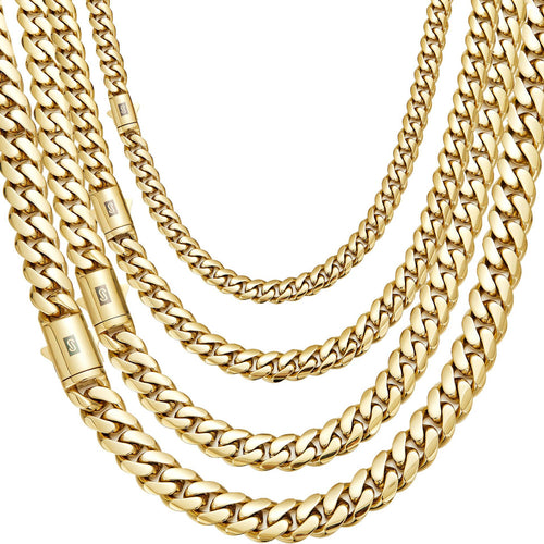 14K Vacuum Plated 304 Stainless Steel Thin Men's Necklace Stainless Steel Gold Buckle Smooth Surface Jewelry Accessories - front view