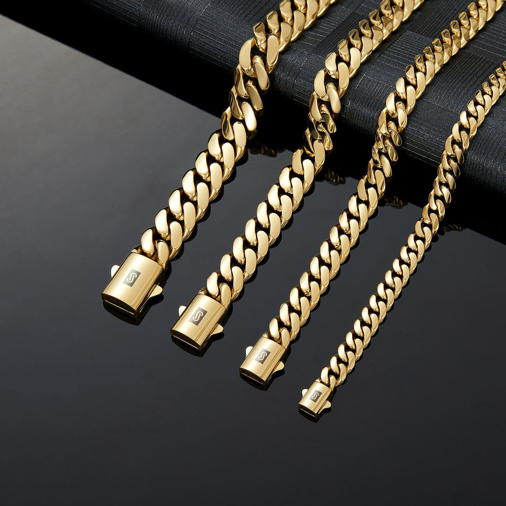 14K Vacuum Plated 304 Stainless Steel Thin Men's Necklace Stainless Steel Gold Buckle Smooth Surface Jewelry Accessories - view 3