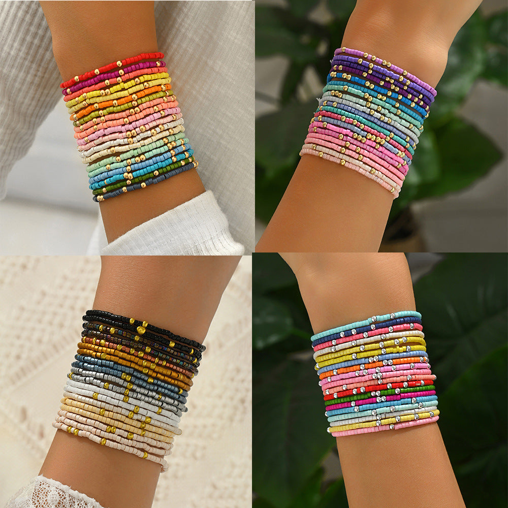 Colorful Bohemian Beaded Bracelet Trendy Beach Vacation Fashion CCB Spacer Beads Handmade Jewelry Geometry - front view