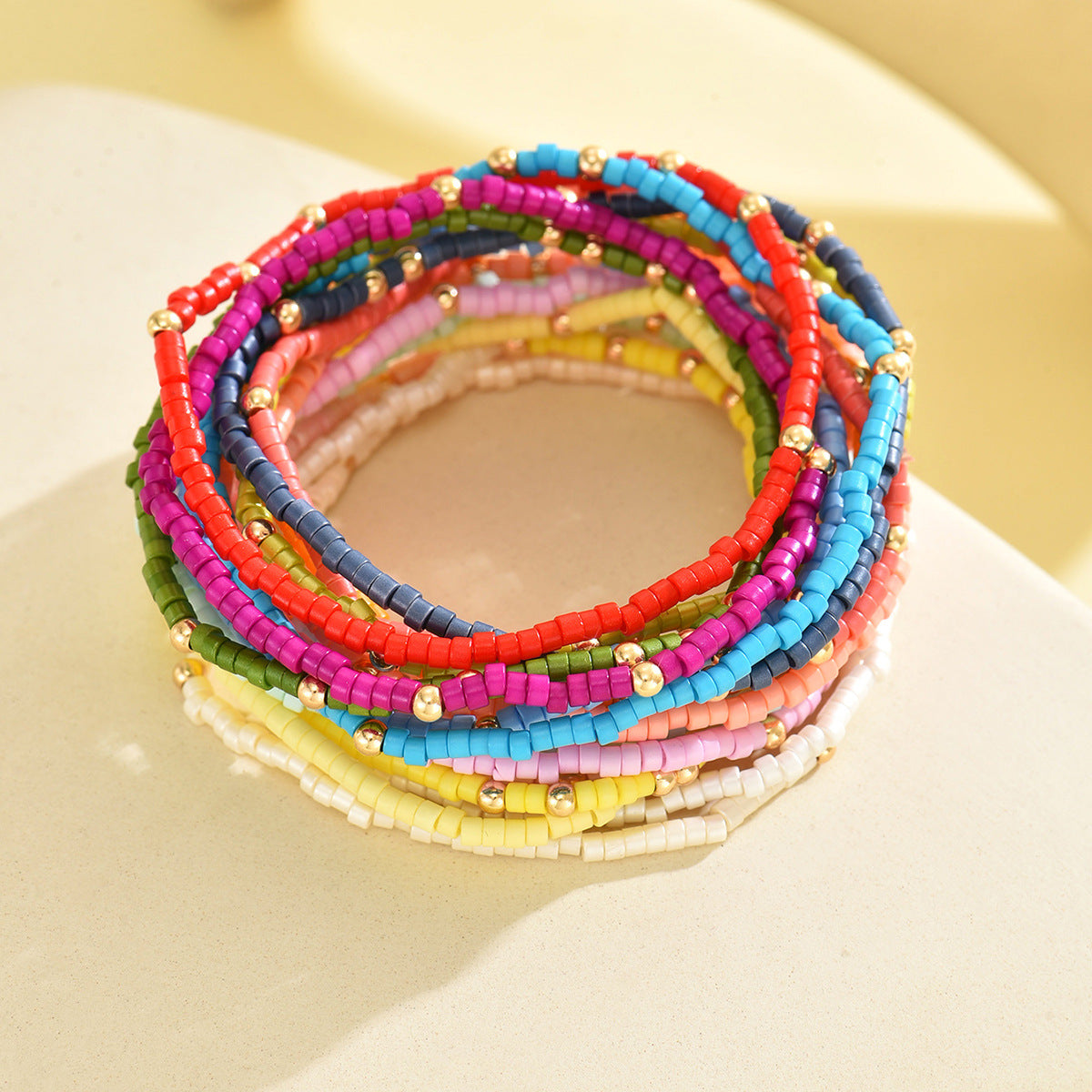 Colorful Bohemian Beaded Bracelet Trendy Beach Vacation Fashion CCB Spacer Beads Handmade Jewelry Geometry - view 2