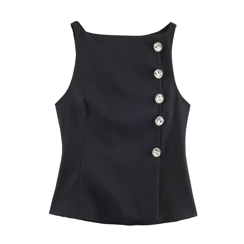 Simple Jewelry Button Women's Top Short Polyester Fabric Summer Date Night Set - view 2