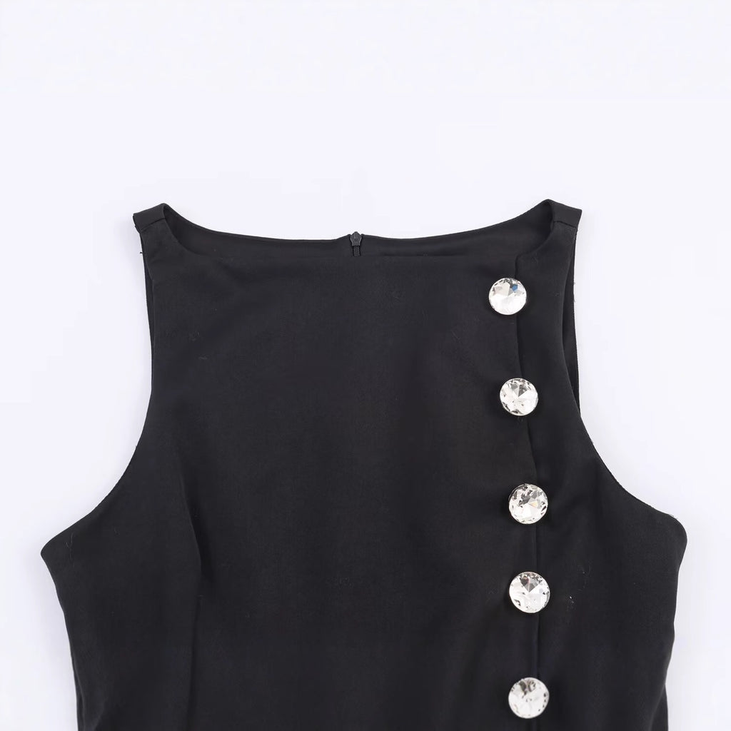 Simple Jewelry Button Women's Top Short Polyester Fabric Summer Date Night Set - view 4