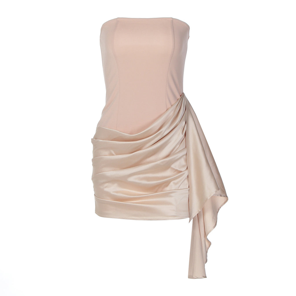 Slim Fit Satin Patchwork Women's Dress Autumn Mid-Length Casual Off-Shoulder Sleeveless Dress - view 5