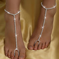 Factory Rhinestone Finger Connected Anklet Beach Jewelry Simple Shiny European Style Alloy Anklet Accessories - front view