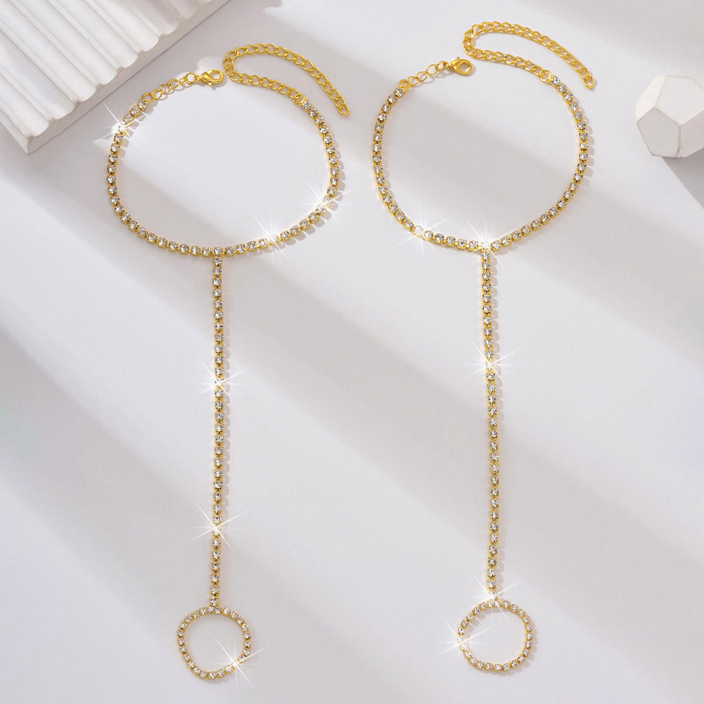 Factory Rhinestone Finger Connected Anklet Beach Jewelry Simple Shiny European Style Alloy Anklet Accessories - view 4