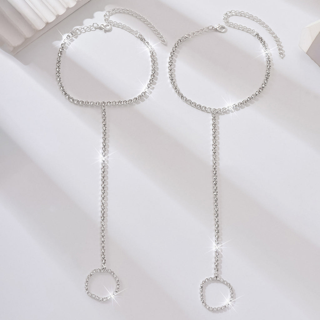 Factory Rhinestone Finger Connected Anklet Beach Jewelry Simple Shiny European Style Alloy Anklet Accessories - view 5