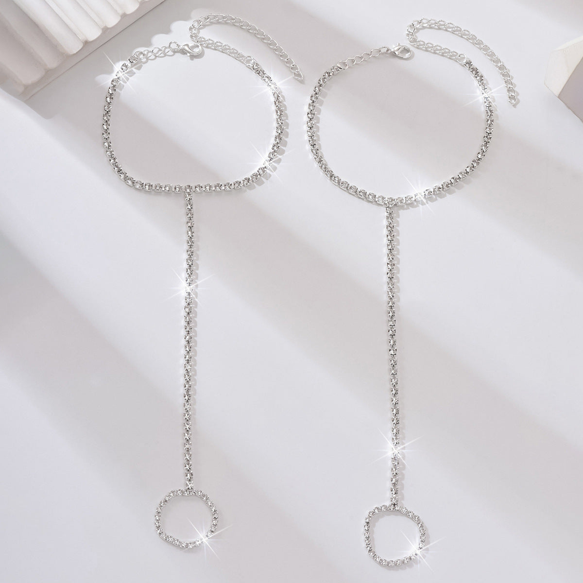 Factory Rhinestone Finger Connected Anklet Beach Jewelry Simple Shiny European Style Alloy Anklet Accessories - view 5