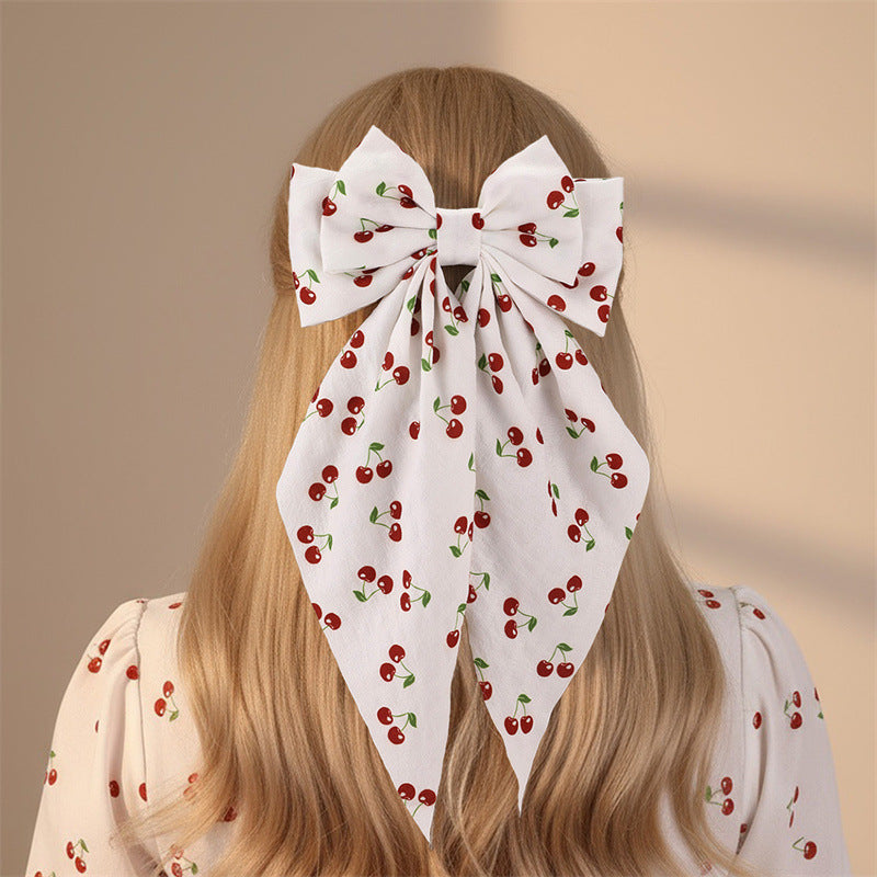 Large Bow Long Tassel Hair Clip Spring Clip Women's Top Clip Hair Accessory Fabric Suitable For All Seasons - front view