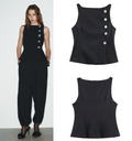 Simple Jewelry Button Women's Top Short Polyester Fabric Summer Date Night Set - front view
