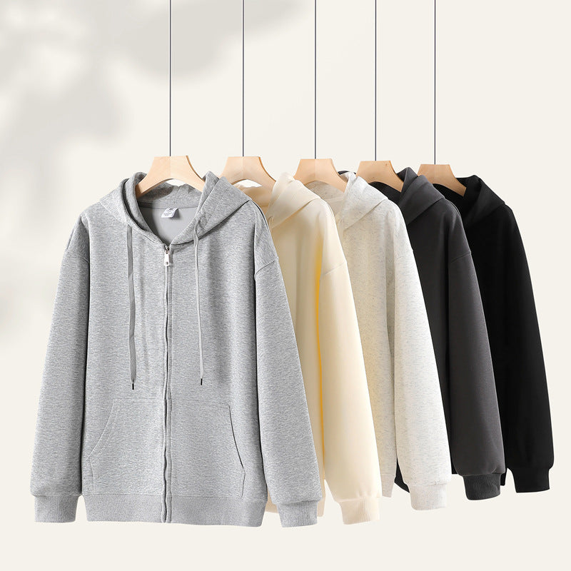 Trendy 682 Style Adult Cotton 300g Shoulder Drop Zipper Hoodie Casual Warm Sweatshirt Solid Color Sportswear Men's Hoodie - front view