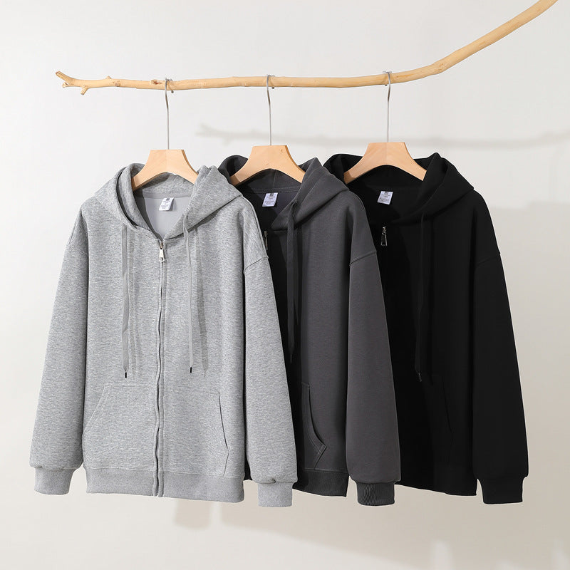 Trendy 682 Style Adult Cotton 300g Shoulder Drop Zipper Hoodie Casual Warm Sweatshirt Solid Color Sportswear Men's Hoodie - view 4