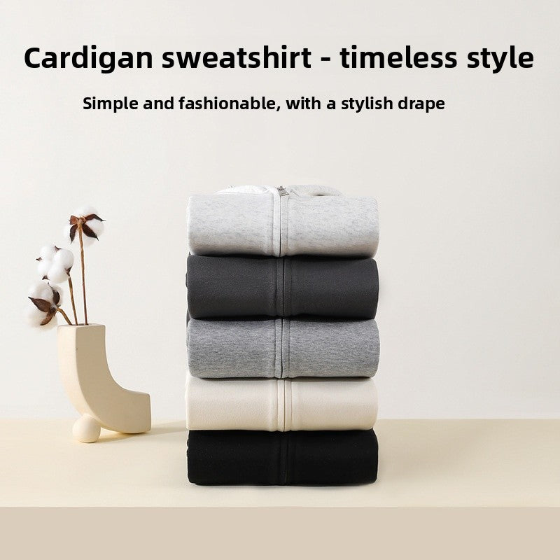 Trendy 682 Style Adult Cotton 300g Shoulder Drop Zipper Hoodie Casual Warm Sweatshirt Solid Color Sportswear Men's Hoodie - view 3