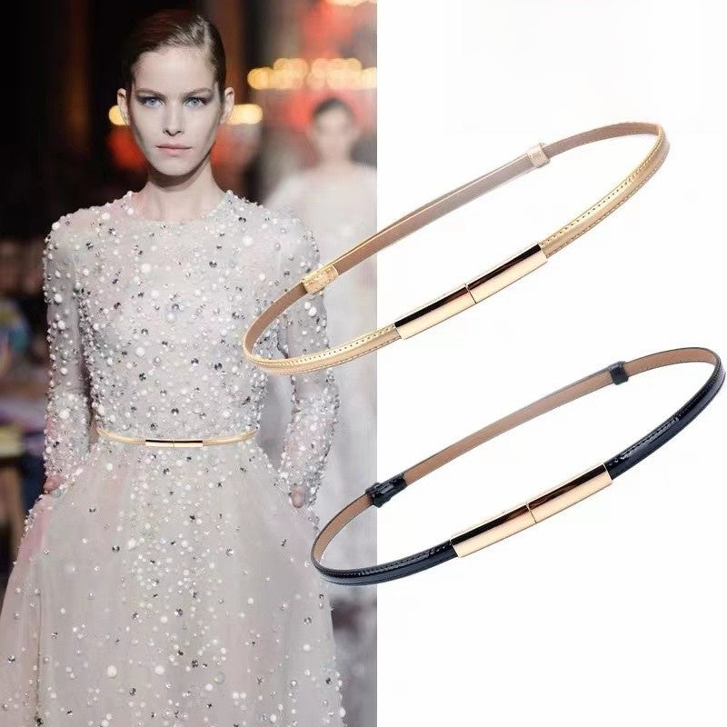 Adjustable Thin Belt For Women's Dress, Matching Belt For Dresses, Business Basic Set - front view