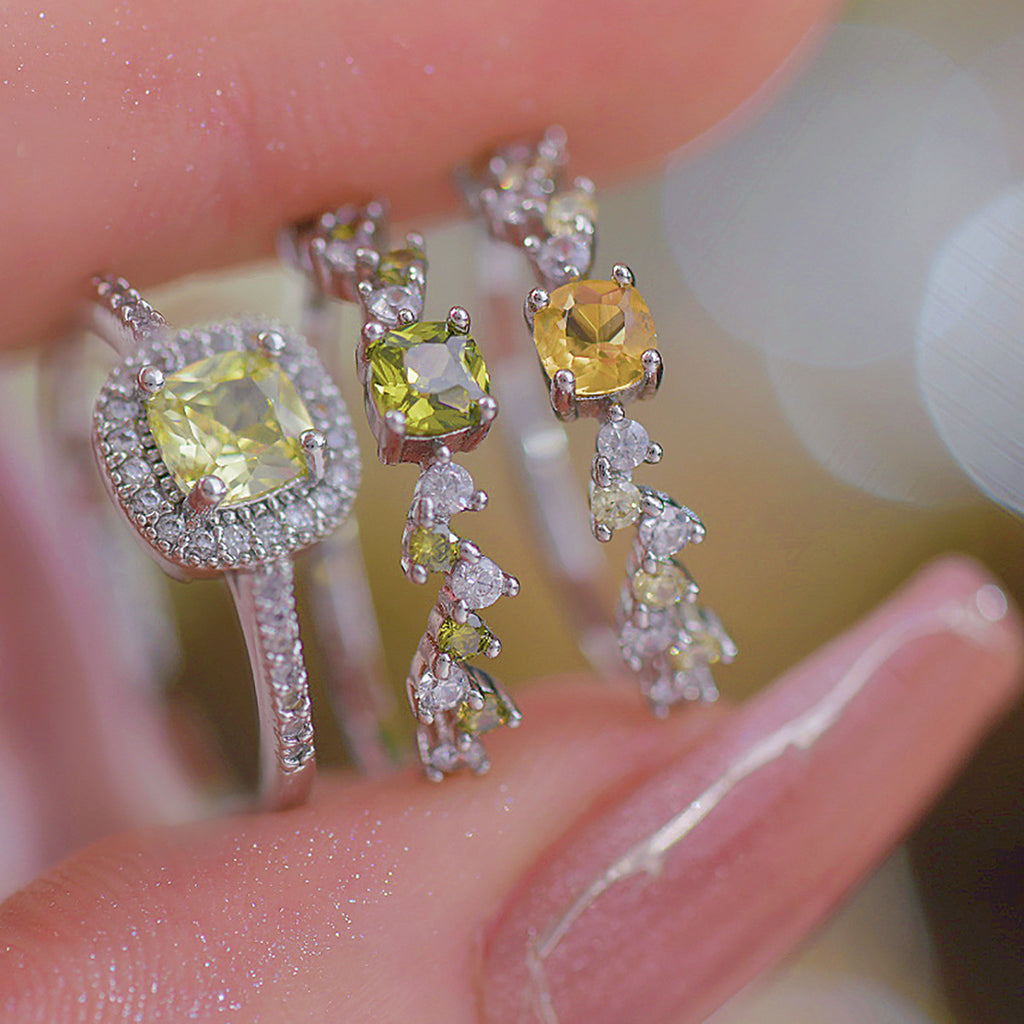 Green Olive Zircon Open Ring Set Full Diamond Women's Ring Copper Material Pendant Ring - view 2