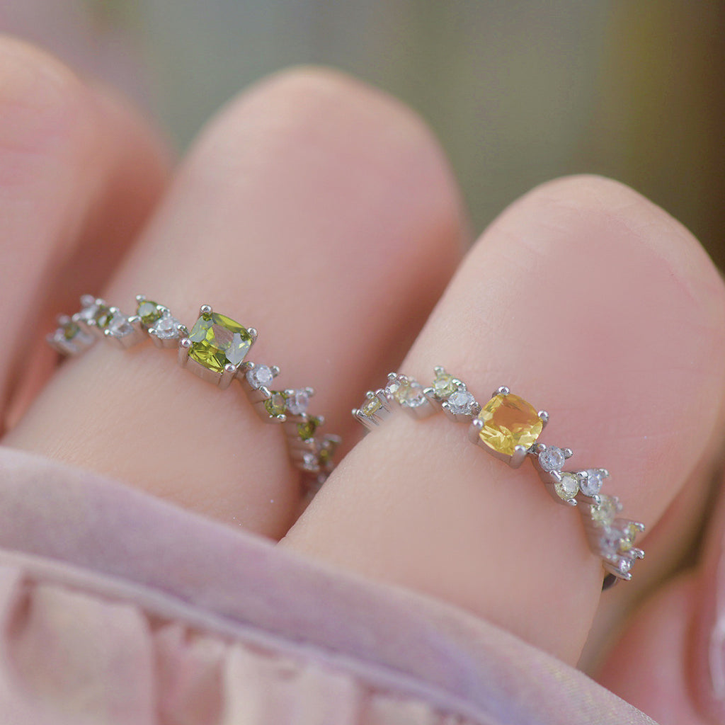 Green Olive Zircon Open Ring Set Full Diamond Women's Ring Copper Material Pendant Ring - view 3