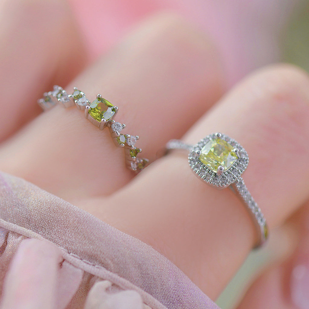 Green Olive Zircon Open Ring Set Full Diamond Women's Ring Copper Material Pendant Ring - view 4