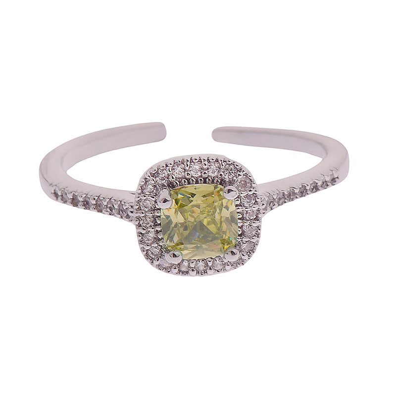Green Olive Zircon Open Ring Set Full Diamond Women's Ring Copper Material Pendant Ring - view 5