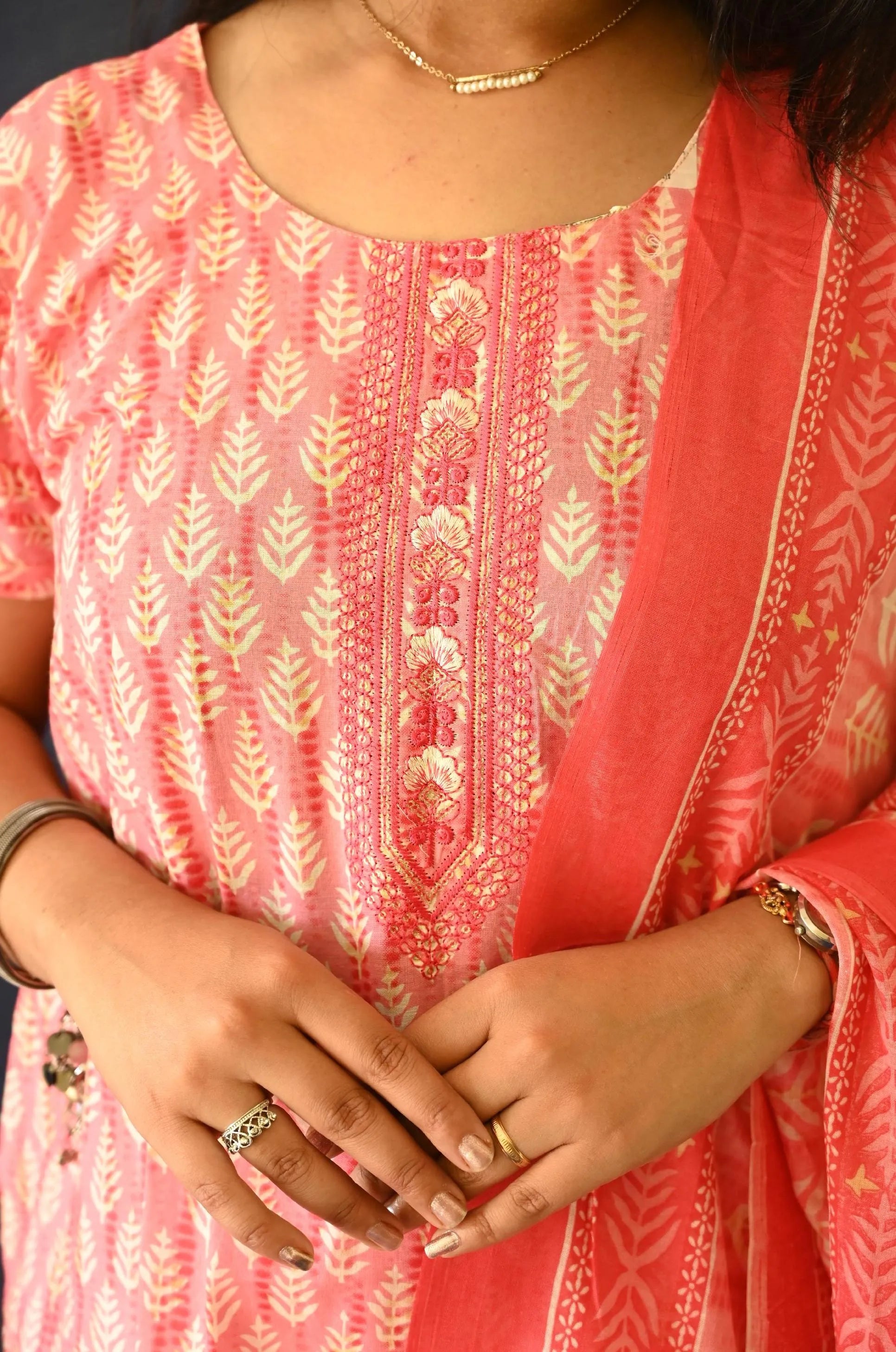 Pink Cotton suit , Pant (Pocket) with dupatta