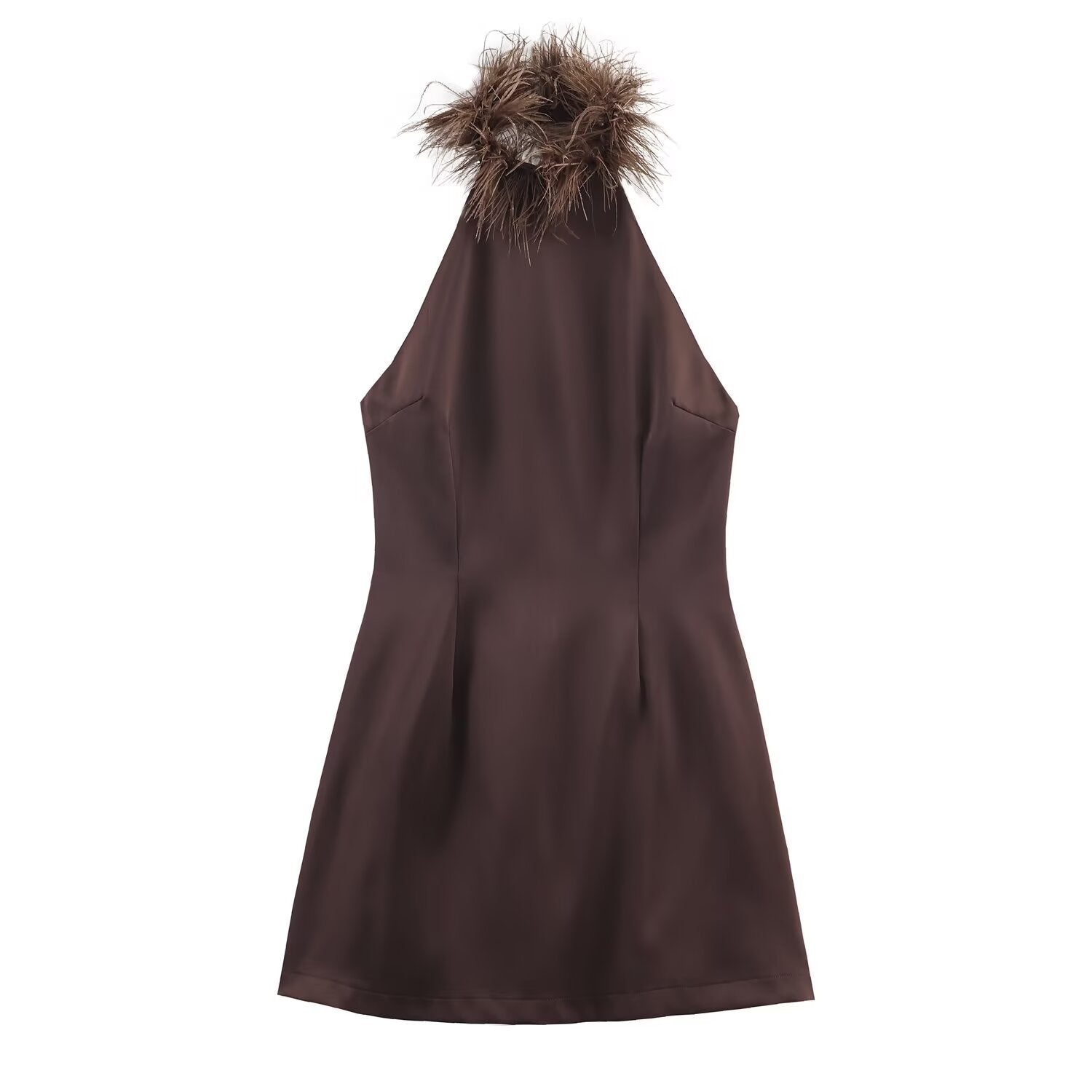 European Women's Dress With Feather Decoration, Halter Neck, Knee-Length, Slim Fit, Polyester Fabric - view 2