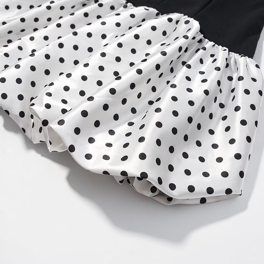 Polka Dot Print Patchwork Dress Deep V Neck Sleeveless Knee Length Women's Dress - view 4