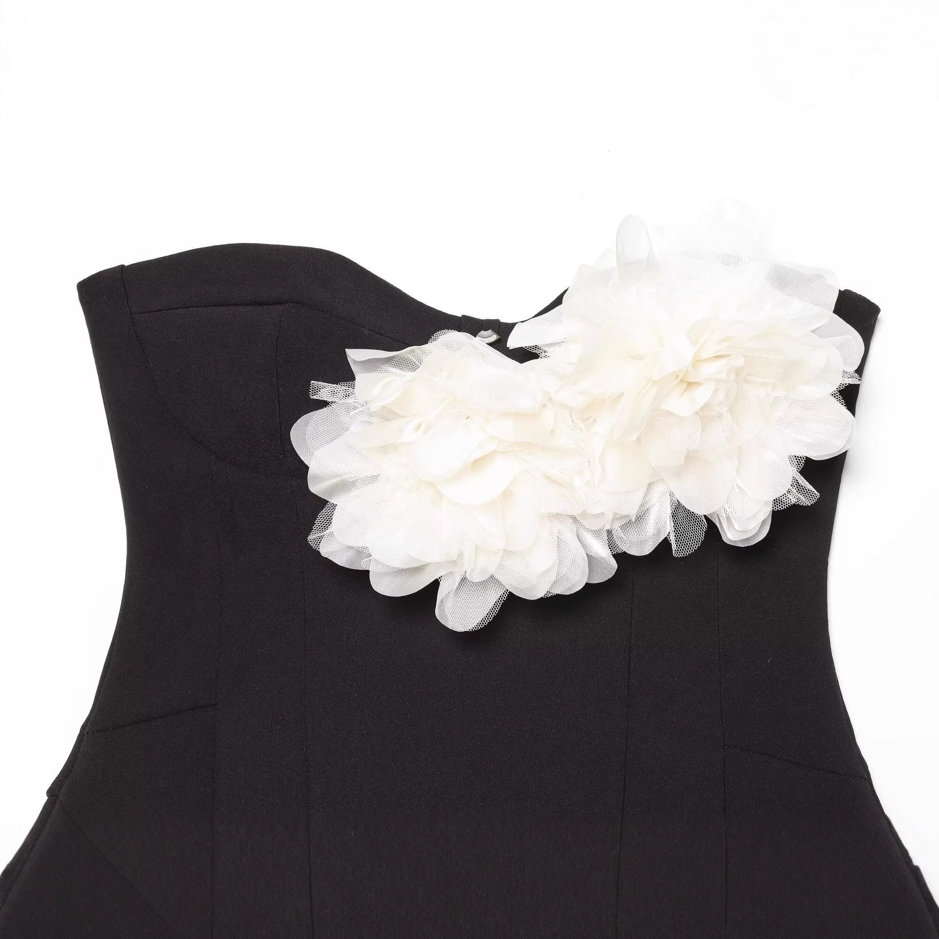 Floral Strapless Dress Color Block Knee-Length Polyester Women's Dress - view 4