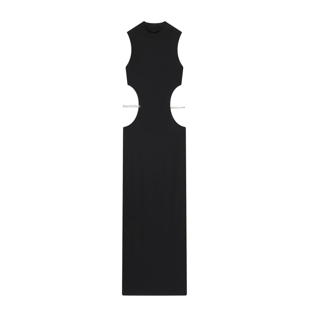 Casual Open Front Design Jewelry Decorated Dress Slim Fit Ankle Length Solid Color Polyester Women Dress - view 2